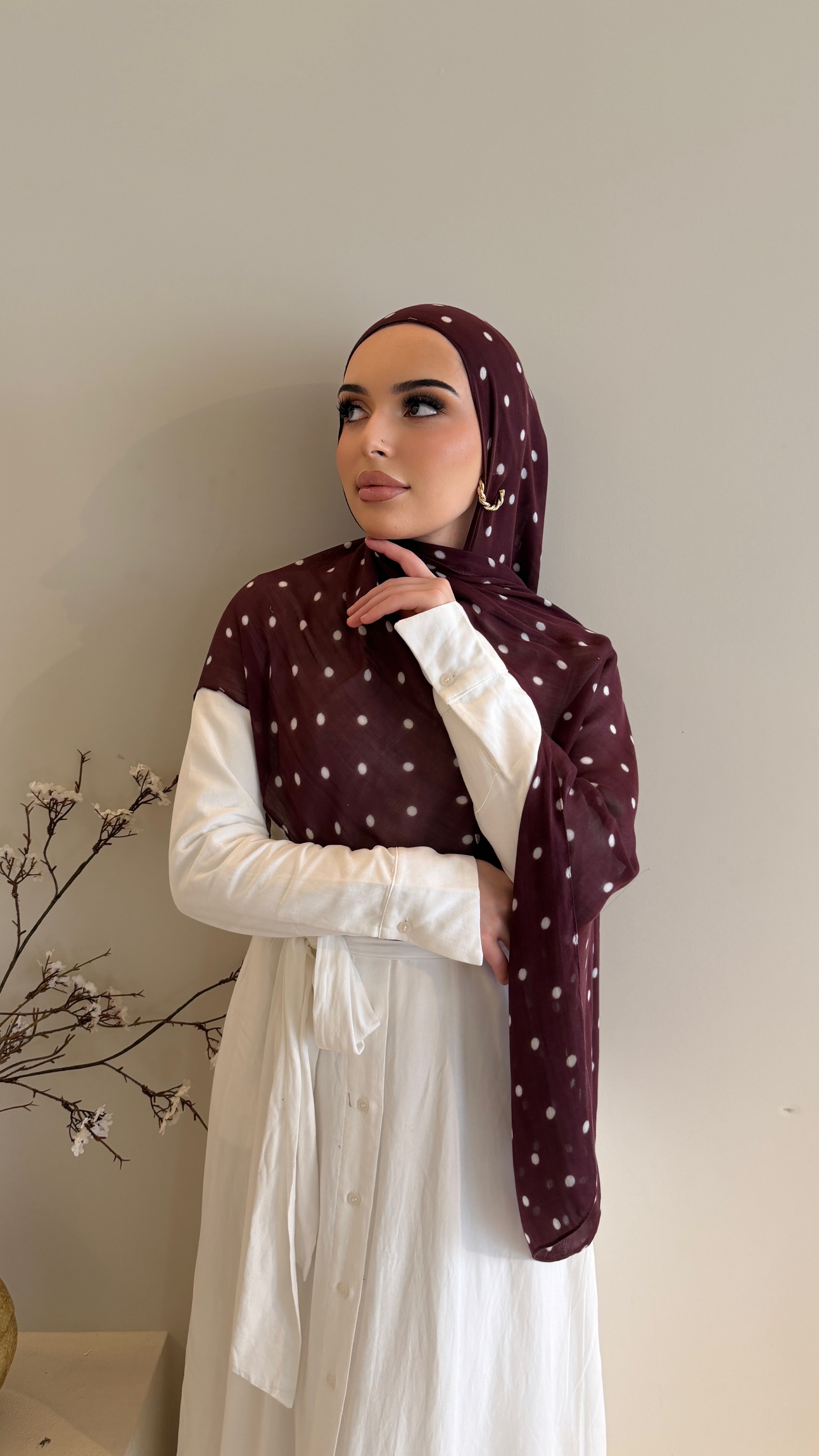 Plum Polka - Printed Modal Hijab