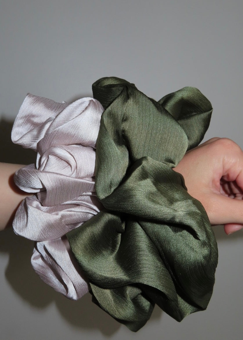 Olive Satin scrunchies