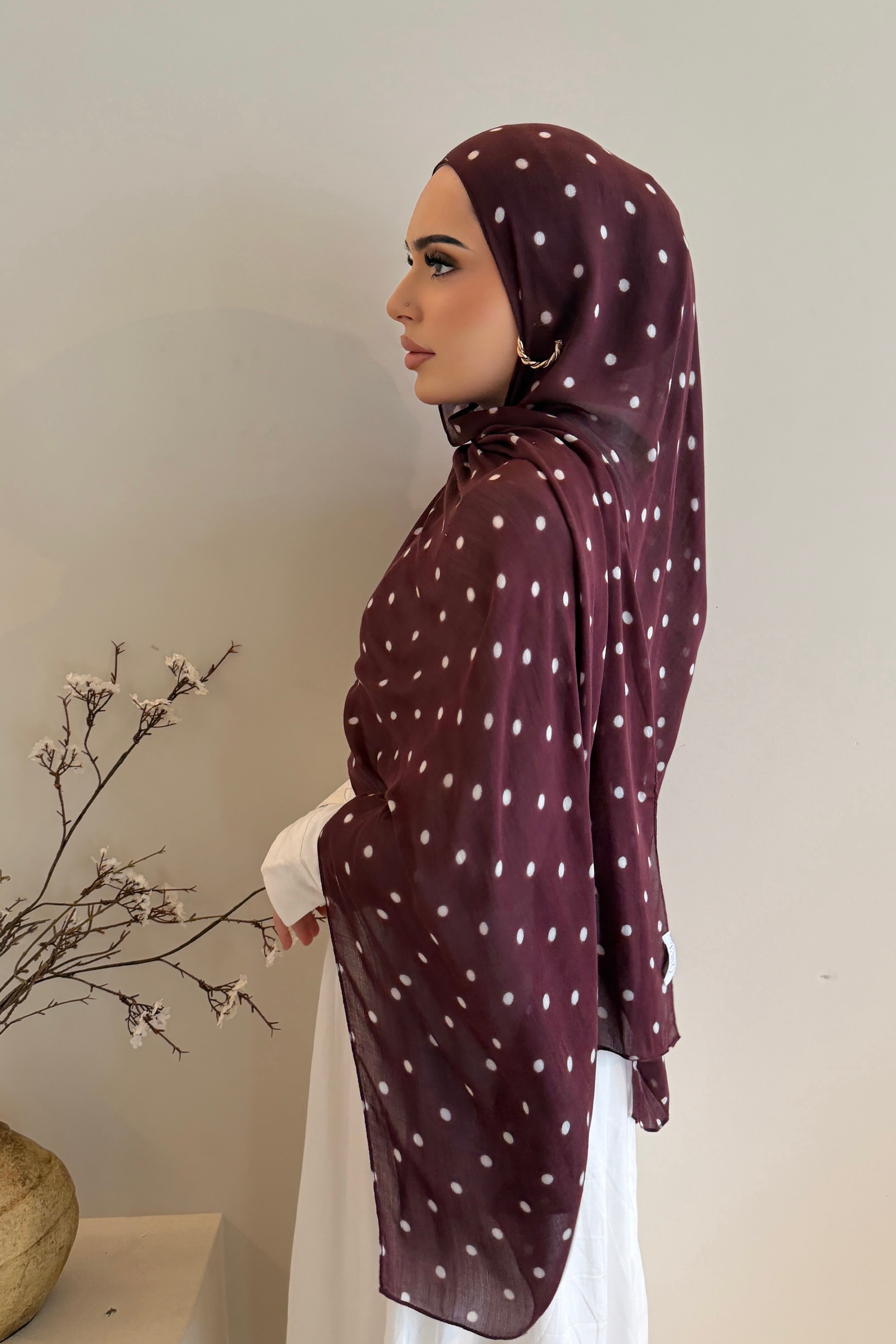 Plum Polka - Printed Modal Hijab