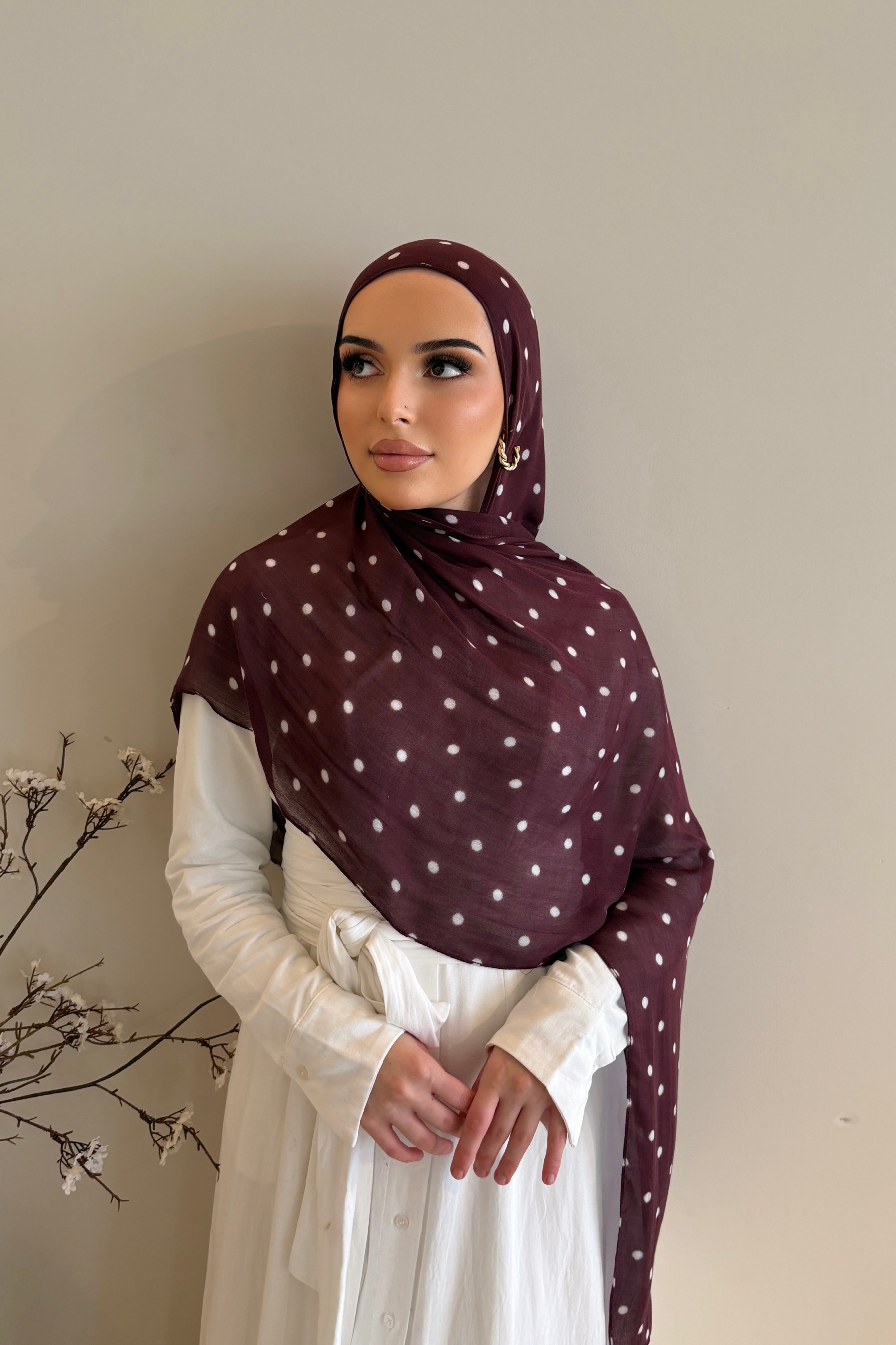 Plum Polka - Printed Modal Hijab